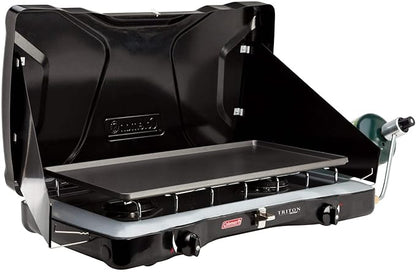 Coleman Triton 2-Burner Propane Stove, Portable Camping Cooktop with 2 Adjustable Burners & Wind Guards, 22,000 BTUs of Power for Camping, Tailgating, Grilling, BBQ, & More