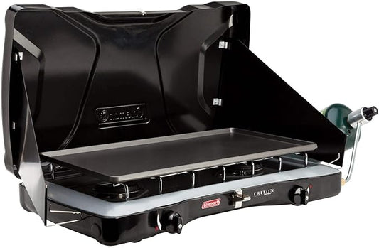 Coleman Triton 2-Burner Propane Stove, Portable Camping Cooktop with 2 Adjustable Burners & Wind Guards, 22,000 BTUs of Power for Camping, Tailgating, Grilling, BBQ, & More