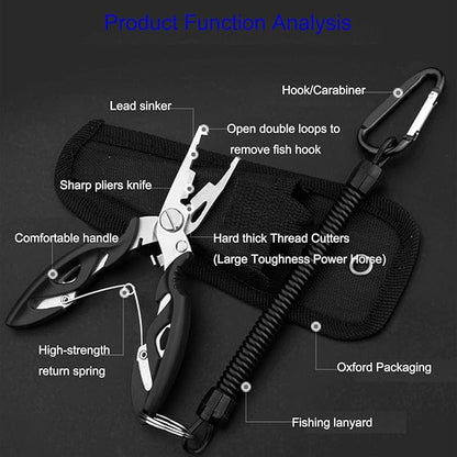 Fishing Pliers, Multi-Function Hook Remover Split Ring Fishing Gears Accessories, Stainless Steel Line Cutter with Sheath and Lanyard Fly Fishing Tools Set
