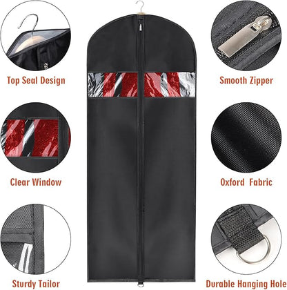 Univivi Garment Bag 60 inch Lightweight Suit Bags for Closet Storage, 8 Pack Garment Bag for Dresses Long with Zipper and Eye-Hole Carry Handles for Folding for Tuxedos Coats Dresses, Black