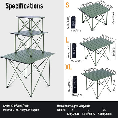 iClimb Ultralight Compact Camping Folding Table with Carry Bag (Reinforced Green - L)