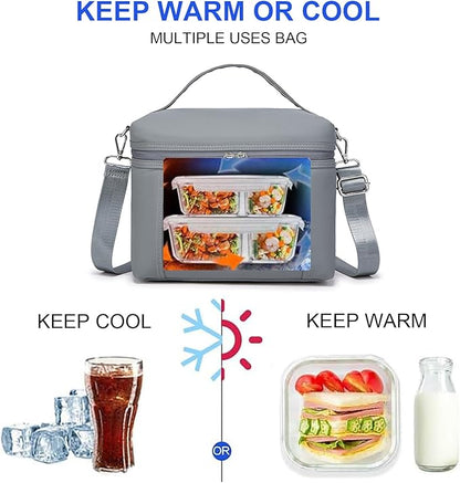 NOL Natural Organic Lifestyle Insulated Lunch Bags for Women Cooler Bag Lightweight Nylon Waterproof Lunch Box For Work (Small, Light gray)