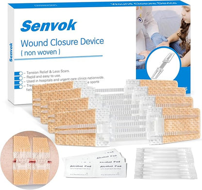 Wound Closure Device 4 Pcs - FSA/HSA Eligible Zip Sutures & Butterfly Bandage | Stitch-Free Wound Repair, Rapid Hemostasis for Hiking, Camping, Wilderness Survival | Outdoor First Aid Essentials