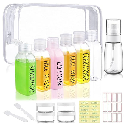 Travel Bottles for Toiletries 10 Pcs Travel Size Toiletries TSA Approved Travel Shampoo and Conditioner Bottles Refillable Spray Bottle Leak Proof Small Cream Jars for Body Wash Lotion(Clear)