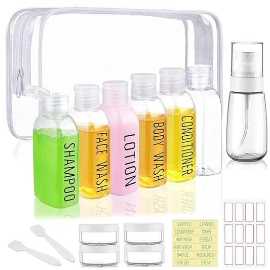 Travel Bottles for Toiletries 10 Pcs Travel Size Toiletries TSA Approved Travel Shampoo and Conditioner Bottles Refillable Spray Bottle Leak Proof Small Cream Jars for Body Wash Lotion(Clear)