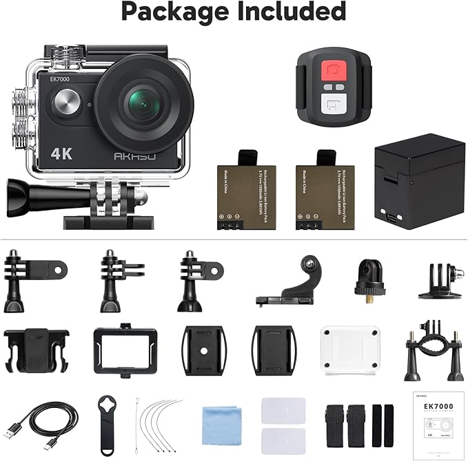AKASO EK7000 4K30fps Action Camera with 128GB MicroSDXC U3 Memory Card Accessories Kit Bundle Ultra HD 131FT Waterproof Camera EIS WiFi Remote Control 4X Zoom Underwater Camera