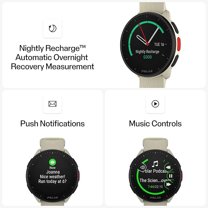 POLAR Pacer Ultra-Light GPS Fitness Tracker Smartwatch for Runners; S-L, for Men or Women, White