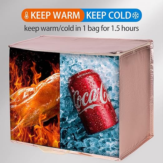 Bodaon 3-Pack Insulated Reusable Grocery Shopping Bag, X-Large Frozen Food Cold, Cooler Bags with Zippered Top, Insulated Food/Pizza Delivery Bag, Gold
