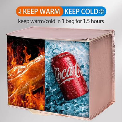 Bodaon 3-Pack Insulated Reusable Grocery Shopping Bag, X-Large Frozen Food Cold, Cooler Bags with Zippered Top, Insulated Food/Pizza Delivery Bag, Gold