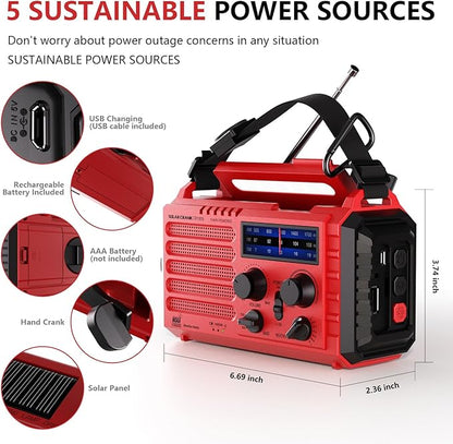 Emergency Solar Hand Crank Radio, AM/FM/SW NOAA Weather Alert Radio, Flashlight, Reading Lamp, SOS Alarm for Survival Home Outdoor Hurricane