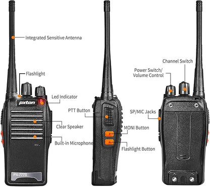 777S Rechargeable walkie talkies for Adults Long Range with Earpieces and Li-ion Battery,Two Way radios has VOX/TOT/Emergency Alarm/Battery Low Alert/Flashlight/Scan Function（2 Pack）