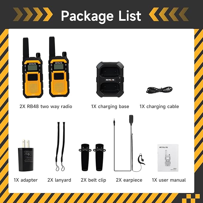 Retevis RB48 Walkie Talkies for Adults, with G-Type Earpiece, Advanced Triple Proof, Support VOX, 2000mAh, Emergency Alert, Vibration Reminder, Heavy Duty Two Way Radios(2 Pack)