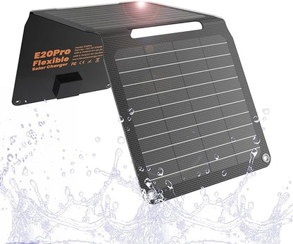 FlexSolar 20W Solar Panel Charger 5V USB-A USB-C Output Portable Foldable Small Power IP67 Waterproof Camping Backpacking Hiking Emergency for Phones Power Banks Flashlight Fans
