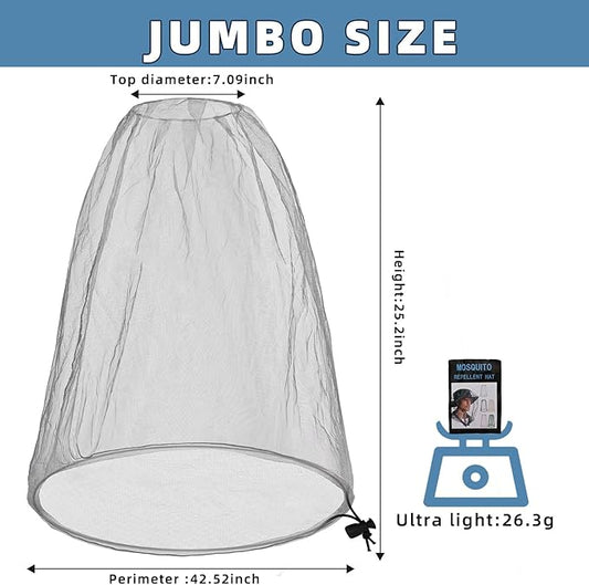 Oversized Mosquito Net 42 x 25 Inches Ultra Large Mosquito Head Net Face Neck Fly Mesh Netting Fits All Hats for Outdoor Camping Hiking Fishing Gardening Safari(Gray)