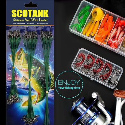 Fishing Leaders, Fish Line Stainless Steel Wire with Swivels Snap Connect Fishing Gear and Equipment Tackle Kit, for Lures Bait Rig Or Hooks, Fishing Gift