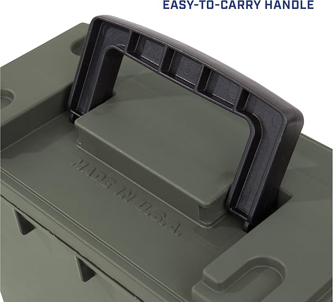 Sheffield 12757 4-Pack Ammo Storage Box, Stackable .30 Cal Field Boxes, Water and Dust Resistant, Lockable Storage Box with Handle, Secures Hunting Gear, Supplies, and Bullets, Made in the USA, Green