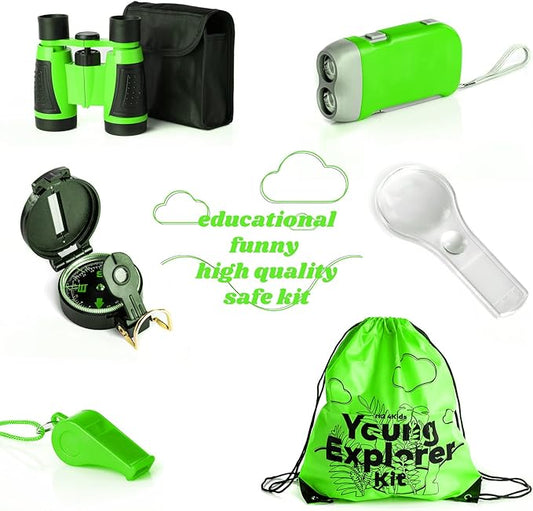 Outdoor Adventure Kit for Kids: Binoculars, Compass, Magnifying Glass & Flashlight. 3-12 Year Old Boys & Girls