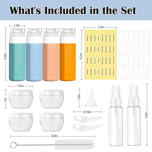 Redfly 17PCS Travel Bottles for Toiletries, TSA Approved Travel Size Containers, Leak Proof Travel Containers for Toiletries, Silicone Travel Kit for Shampoo, Conditioner, Lotion & Creams Multicolored