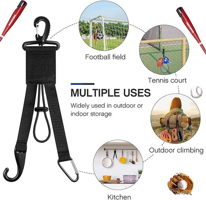 Deekin 4 Pcs Baseball Softball Gear Hanger 3 in 1 Dugout Organizer Baseball Bat Holder with Glove Clip and Helmet Hook for Softball Fence Bag Water Bottle Hiking Camping