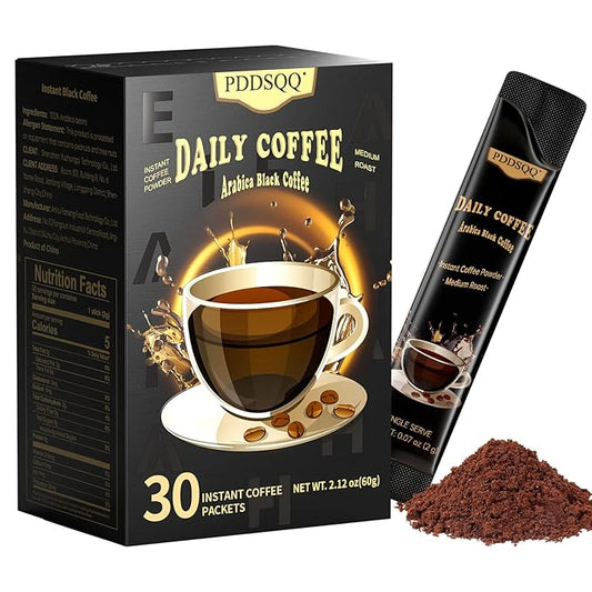 Instant Coffee Packets, Organic Medium Roast Arabica Coffee Beans, Sugar Free Hot or Iced Black Coffee Bulk 30 Count Single Serve (2oz / 60g)