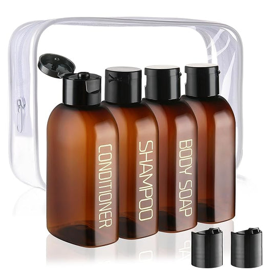 Cosywell Travel Bottles for Toiletries 4pcs 3.4oz Travel Shampoo and Conditioner Bottles TSA Approved Travel Size Containers Leak Proof Small Plastic Squeeze Bottles with Flip Cap