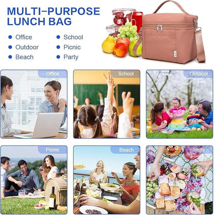 NOL Natural Organic Lifestyle Insulated Lunch Bags for Women Cooler Bag Lightweight Nylon Waterproof Lunch Box For Work (Small, Dark Pink)