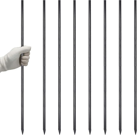 VVOKGO RebarStakes 36 Inch Ground Rebar Stakes (8 pcs), Heavy Duty Hook Ground Anchors, Steel Plant Support Garden Stake with Chisel Point end Black Plastic Spraying for Anti-Rust