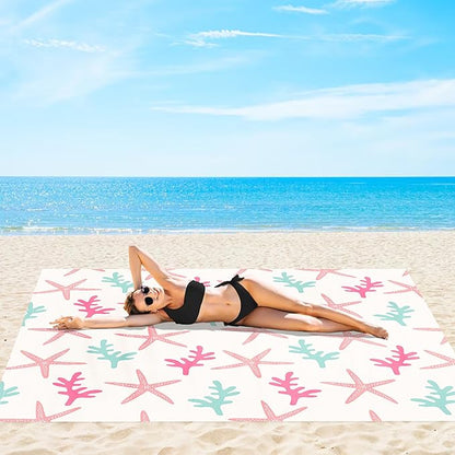Beach Blanket Waterproof Sandproof Oversized, 9X10 Ft Extra Large Beach Mat Sand Free, Lightweight Compact Foldable Picnic Blankets w/ 4 Stakes & Pockets for Camping, Travel, Beach Vacation Essential