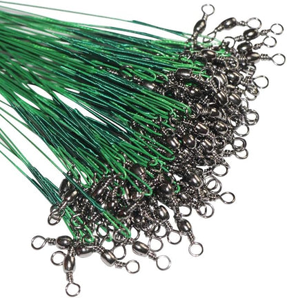 60pcs Fishing Wire Leaders Nylon-Coated Fishing Line Wire Leaders with Swivels and Snaps 6inch, 9inch, 12inch