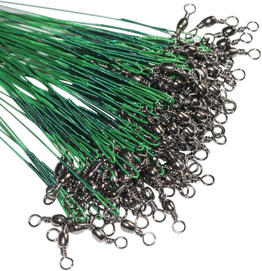 60pcs Fishing Wire Leaders Nylon-Coated Fishing Line Wire Leaders with Swivels and Snaps 6inch, 9inch, 12inch