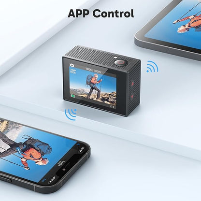 AKASO EK7000 4K30fps Action Camera with 128GB MicroSDXC U3 Memory Card Accessories Kit Bundle Ultra HD 131FT Waterproof Camera EIS WiFi Remote Control 4X Zoom Underwater Camera
