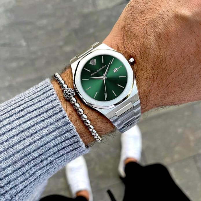 PIERRE RICHARDSON PR5428 Men’s Luxury Watch – Japanese Quartz Movement, Stainless Steel, 41mm, 5ATM Water Resistant, Scratch-Resistant Sapphire Crystal Glass – Classic Dress Watch for Men