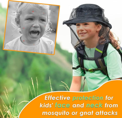 Premium Kids Mosquito Head Net for Insect, 2 Pack, Fly & Bug Protection | Ultra Large & Long, Extra Fine Holes for Camping, Hiking, Fishing, Safari, Fits All Hats for 5-12 yrs Children