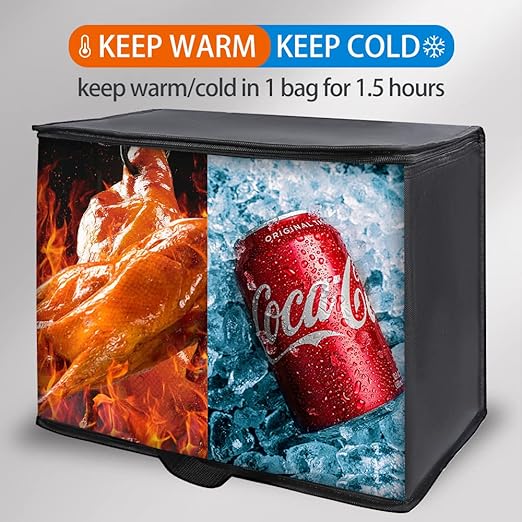Bodaon 3-Pack Insulated Reusable Grocery Shopping Bag, X-Large Frozen Food Cold, Cooler Bags with Zippered Top, Insulated Food/Pizza Delivery Bag, Black
