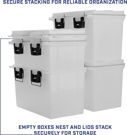 Sheffield 12767 4-Pack XL Ammo Storage Box, Stackable .50 Cal Field Boxes, Water and Dust Resistant, Lockable Storage Box with Handle, Heavy Duty Protection for Hunting Gear, Made in the USA, Frost