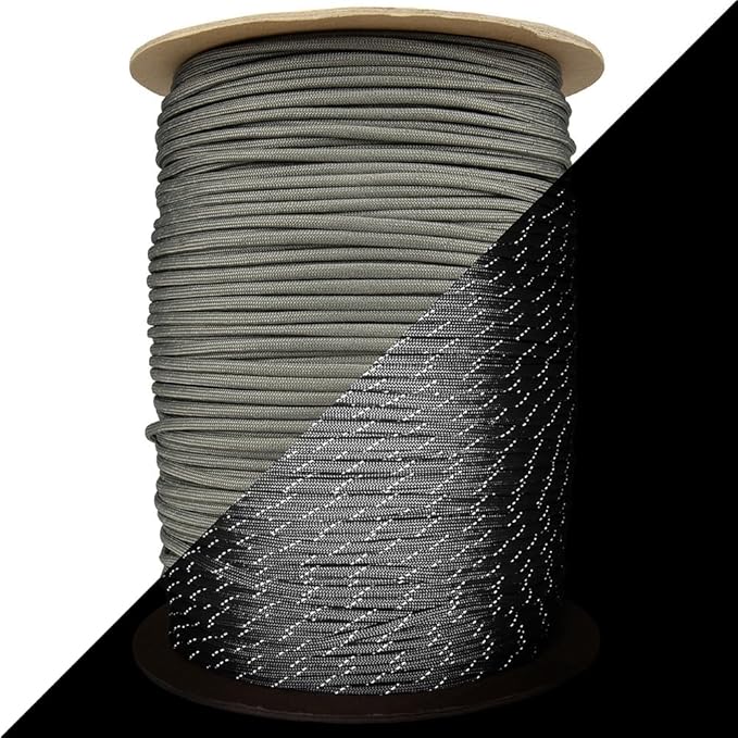 Reflective 550lb Paracord – 7 Strand Type III Nylon Parachute Cord for Hiking, Camping, and Fishing – 30+ Colors and 6 Length Options