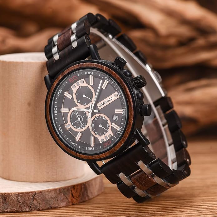 BOBO BIRD S18-1 Personalized Engraved Wood Watch Customized Wooden Watches for Husband Boyfriend Birthday Anniversary