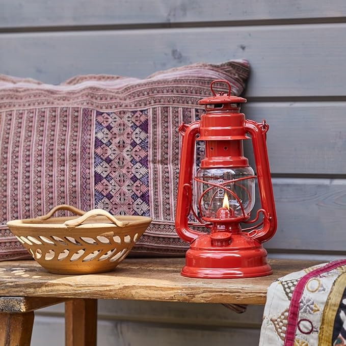 Outdoor Kerosene Fuel Lantern, German Made Weather Resistant Baby Special 276 Galvanized Hurricane Lamp for Camping or Patio, 10 Inches, Brick Red