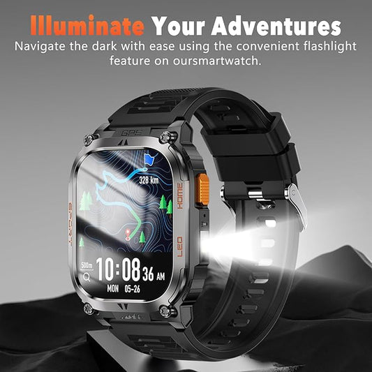 Smart Watch Built-in GPS, 2.01" TFT HD Fitness Watches for Android Phones and iPhone,170+ Sport Modes with Flashlight-Answer/Make Call (Add an Orange Silicone Watch Strap)