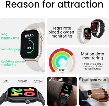 Smart Watch For Men Women: 1.96" AMOLED Touchscreen,GPS Tracker,Waterproof Make/Answer Call Smart Watches,Sleep & Activity Tracking,multiple Sport Modes,Digital Running Watches for iPhone Android iOS