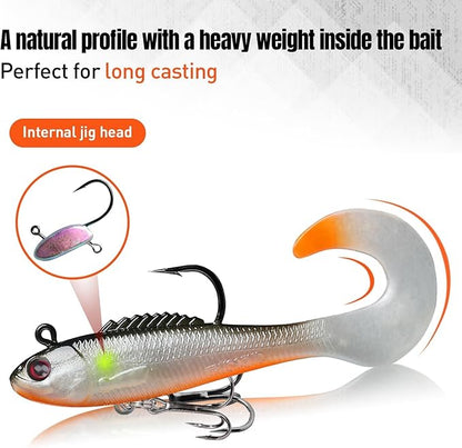 NRVBaits Pre-Rigged Soft Lures, Fishing Lures for Bass Trout Crappie Walleye, Unique Vibrating Swim Action and Trembly Sinking Move for More Bites, Soft Swimbait for Family Fishing