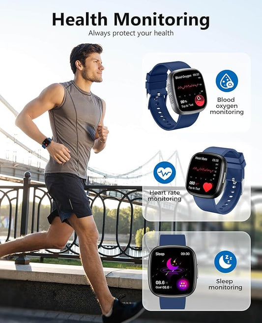 Smart Watch for Men with Bluetooth Call, 1.72" Super Retina HD Display with Sleep, 24/7 Heart Rate HRV Spo2 Monitor, Waterproof Square Fitness Tracker, 135 Sport Modes, Smartwatch for Android iPhone