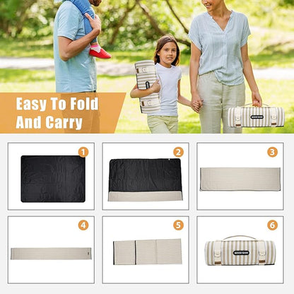 G GOOD GAIN Picnic Blankets Waterproof Extra Large - Outdoor Blanket Sand Free Foldable with Carry Strap for Beach, Camping, Park Grass, Hiking, Travel, Concerts, Indoor (Sand Yellow)