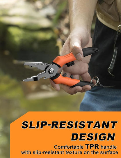 7.5"Fishing Split Ring Pliers, Multi-Function Fishing Gear with Teflon Coated,Stainless Steel Fishing Tools,Corrosion-Resistant Saltwater Freshwater Pliers