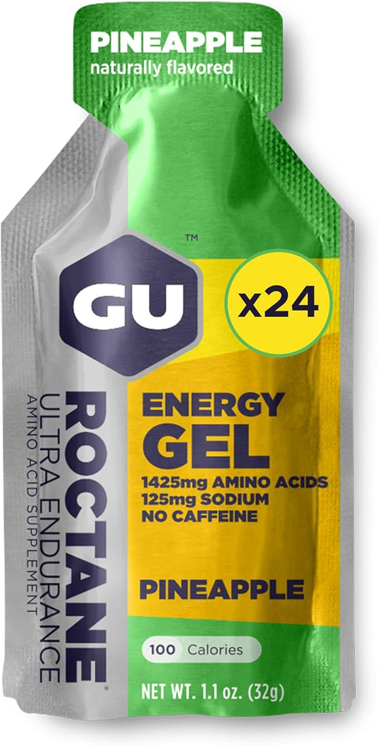 GU Energy Roctane Ultra Endurance Energy Gel, Vegan, Gluten-Free, Kosher, and Dairy-Free On-The-Go Sports Nutrition for Running, Biking, Hiking or Skiing, 24-Count, Pineapple