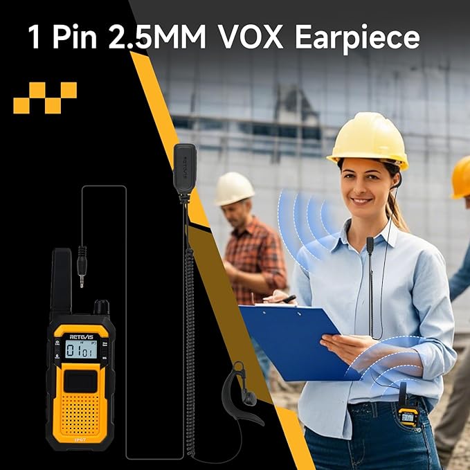 Retevis RB48 Walkie Talkies for Adults, with G-Type Earpiece, Advanced Triple Proof, Support VOX, 2000mAh, Emergency Alert, Vibration Reminder, Heavy Duty Two Way Radios(2 Pack)