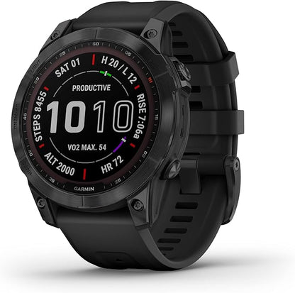 Garmin 010-02540-34 Fenix 7 Sapphire Solar, Adventure smartwatch, Solar Charging Capabilities, Rugged Outdoor GPS Watch, Touchscreen, Health and Wellness Features, Black DLC Titanium with Black Band