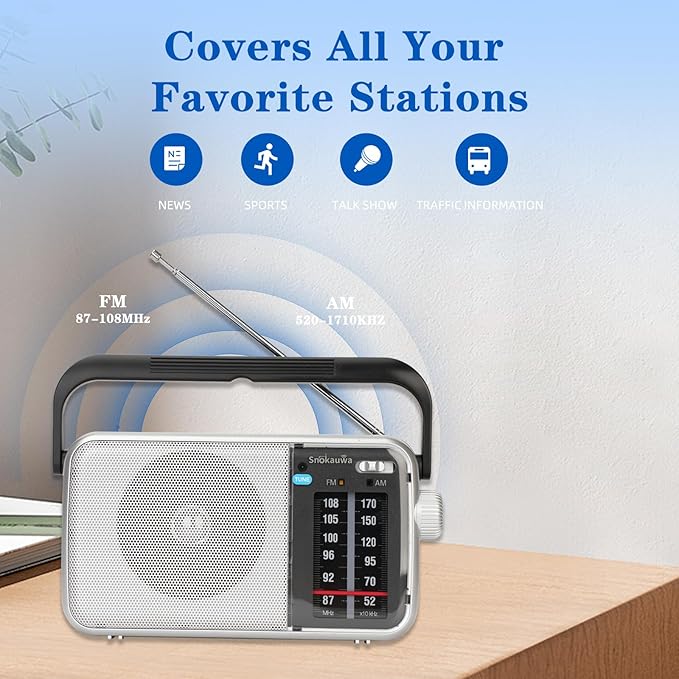 AM FM Radio Portable-Transistor Radio,Battery Powered or Mains Operated,Suitable for Home and Outdoor use,with Robust Reception and Built in Speaker,Ideal as a Small Gift for The Elderly