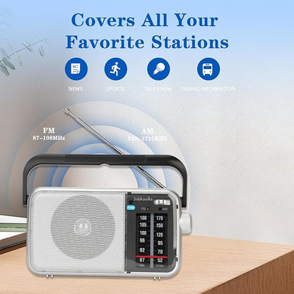 AM FM Radio Portable-Transistor Radio,Battery Powered or Mains Operated,Suitable for Home and Outdoor use,with Robust Reception and Built in Speaker,Ideal as a Small Gift for The Elderly