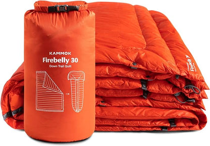 KAMMOK Firebelly 30°F - Down Trail Quilt, Water Resistant, Durable, Compact and Packable, Indoor/Outdoor Camp Blanket (88 in × 54 in),
